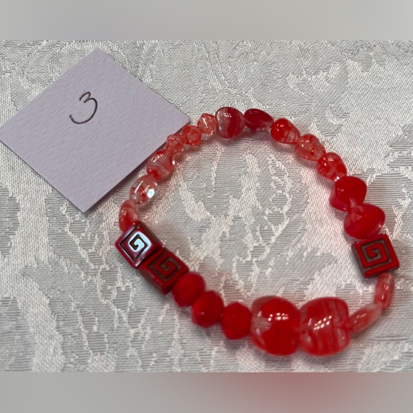 Red Beaded Bracelets Czech Glass Beads Handmade by Me - Picture 5 of 5